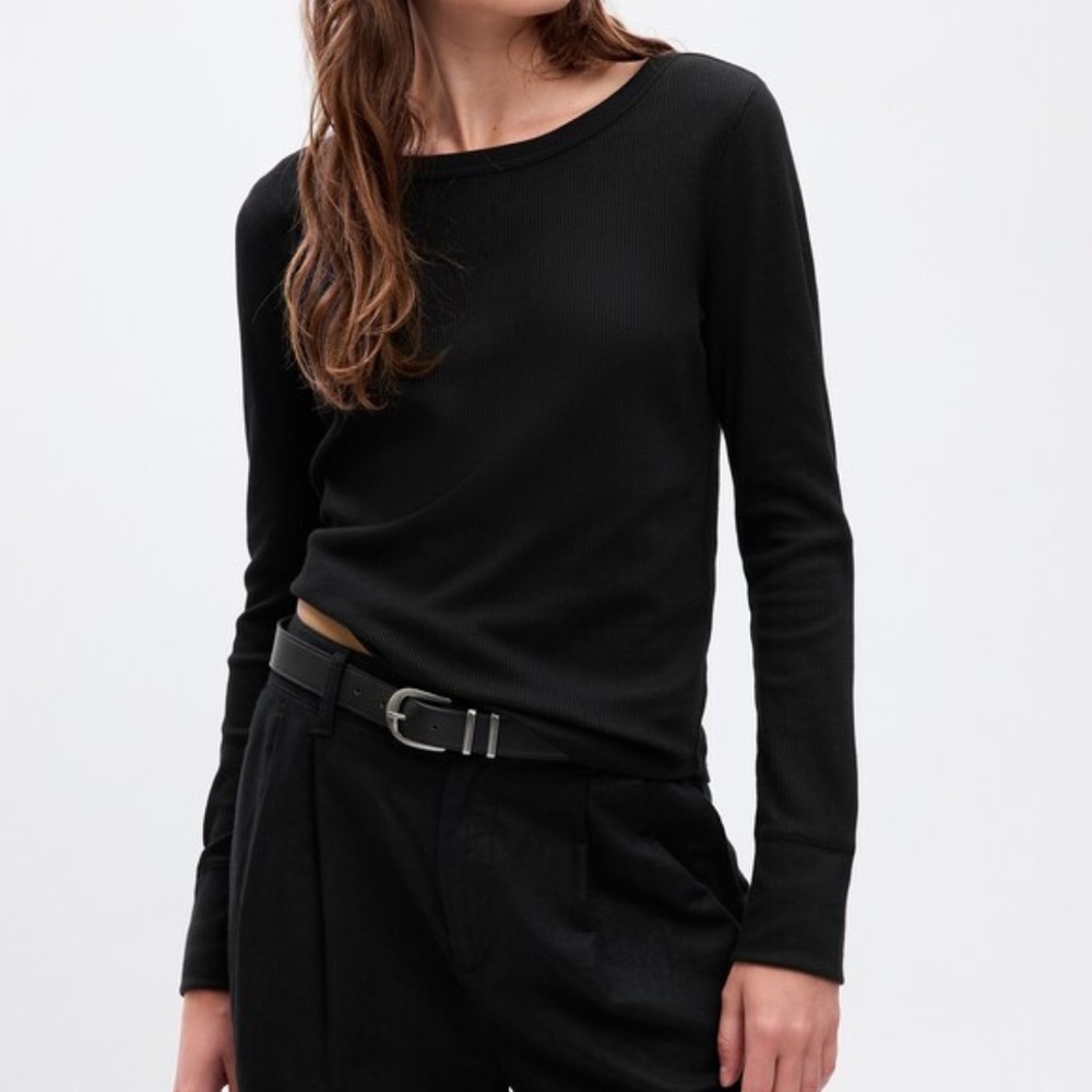 Gap Black Waffle Long Sleeve Crewneck